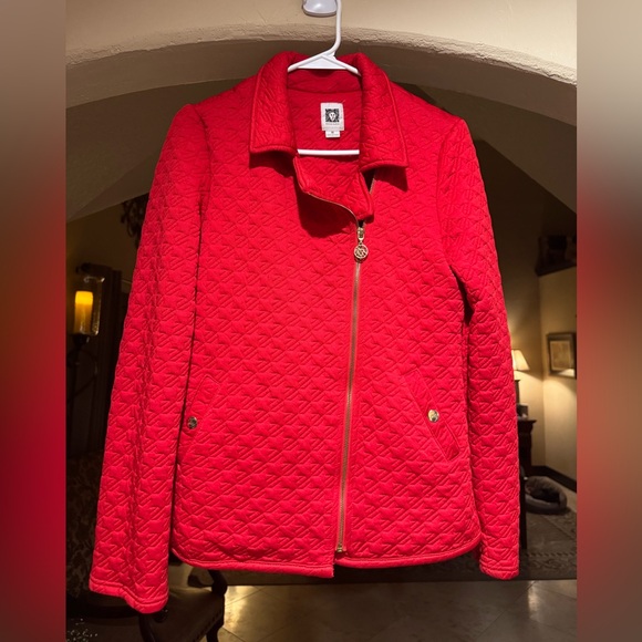 Anne Klein Red Quilted Bomber Jacket - Picture 1 of 3